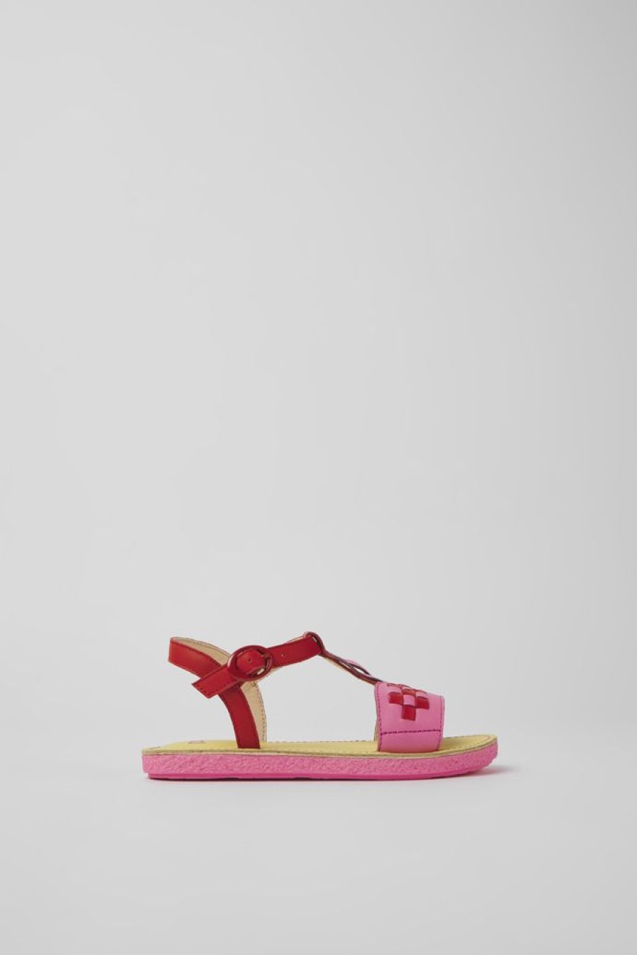 Camper Sandalias | Sandalias Rojas Y Rosas De Piel Para Ninos