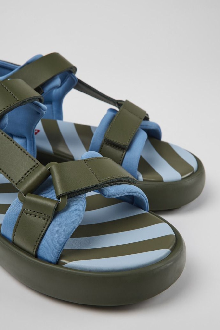 Camper Sandalias | Sandalia Verde Y Azul De Tejido Y Piel Para Hombre