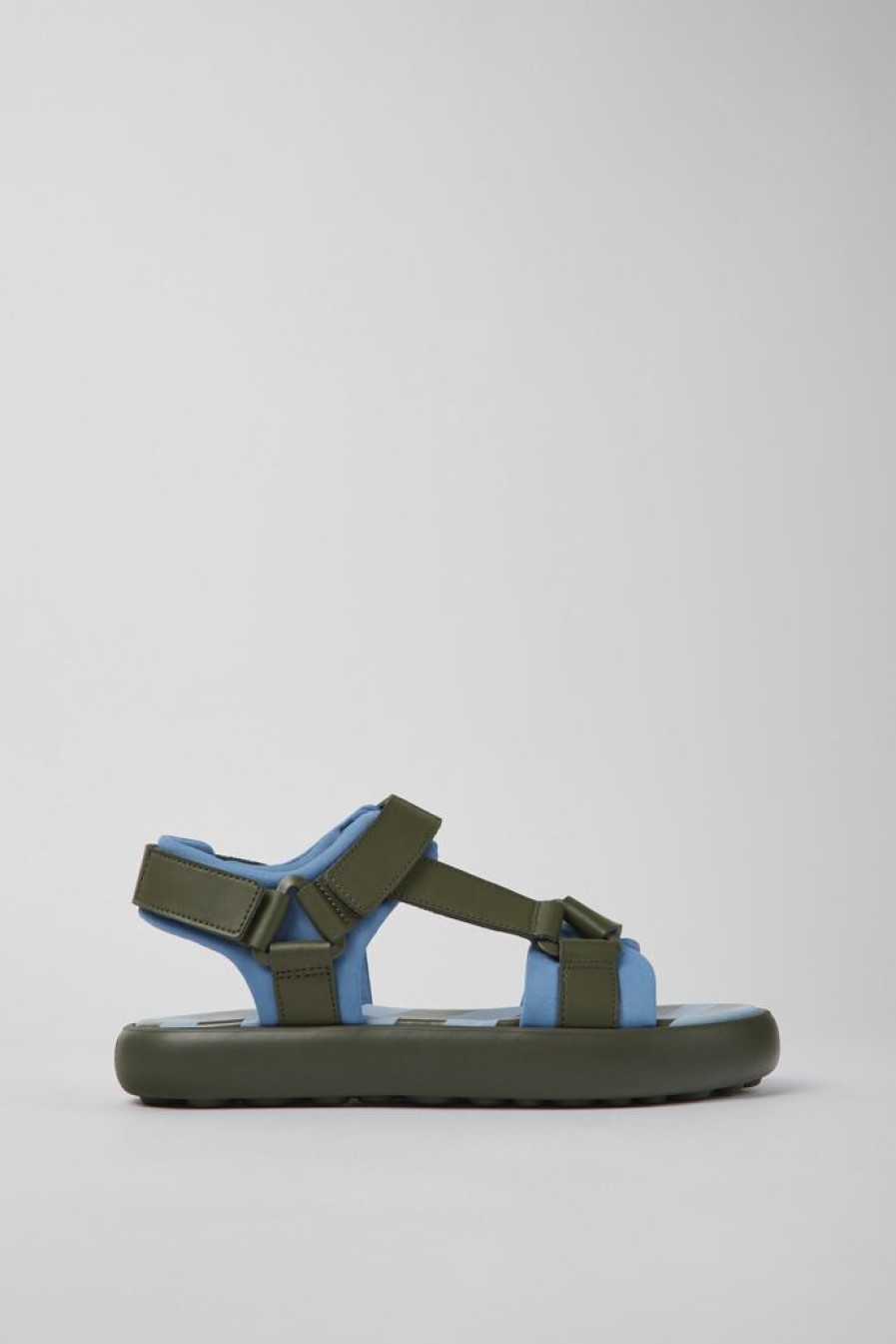 Camper Sandalias | Sandalia Verde Y Azul De Tejido Y Piel Para Hombre