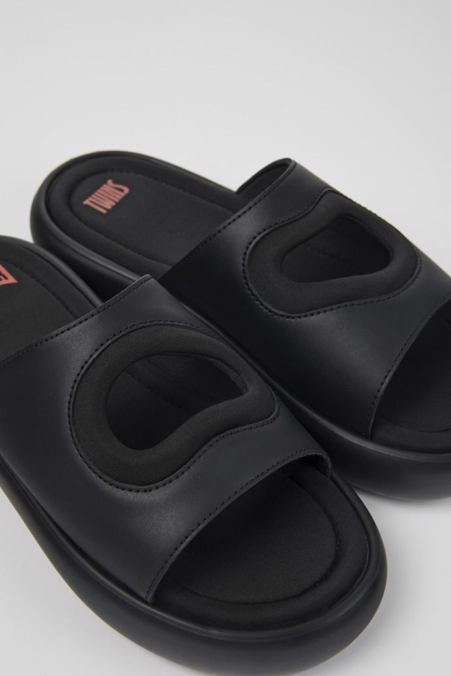 Camper Sandalias | Chancla De Piel/Tejido Negra Para Hombre