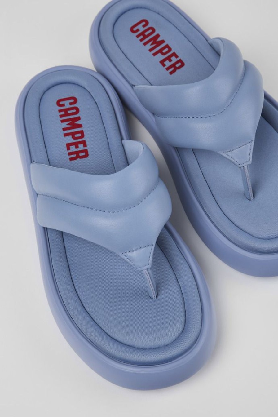 Camper Sandalias | Chancla De Piel Azul Para Hombre