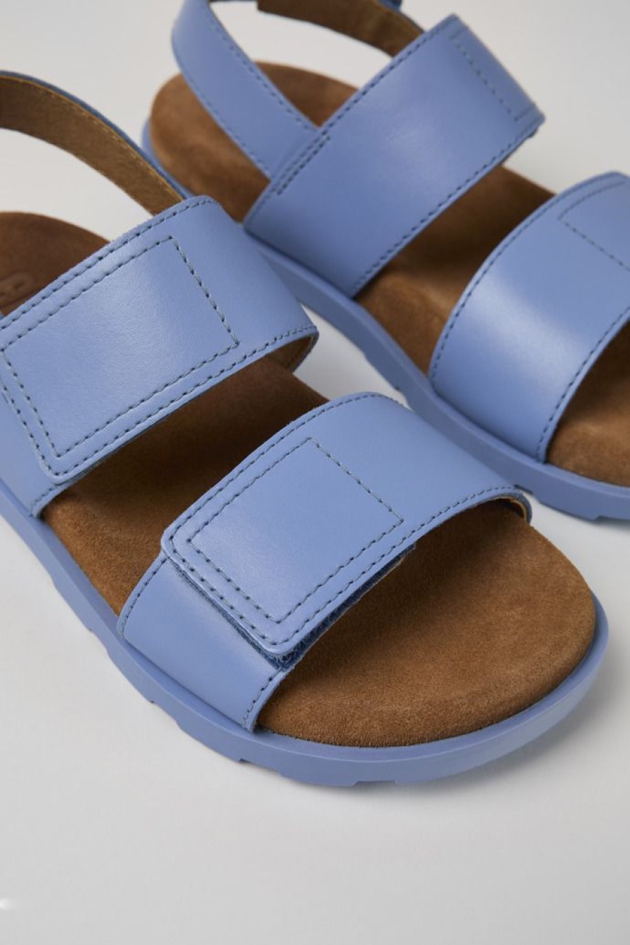 Camper Sandalias | Sandalia De Piel Azul Con Dos Tiras