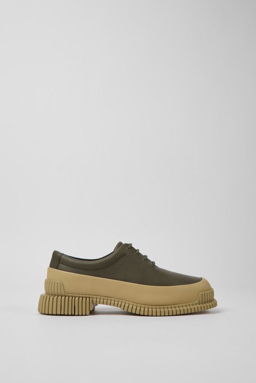 Camper Zapatos Planos | Zapatos Verdes Y Beige De Piel Para Mujer