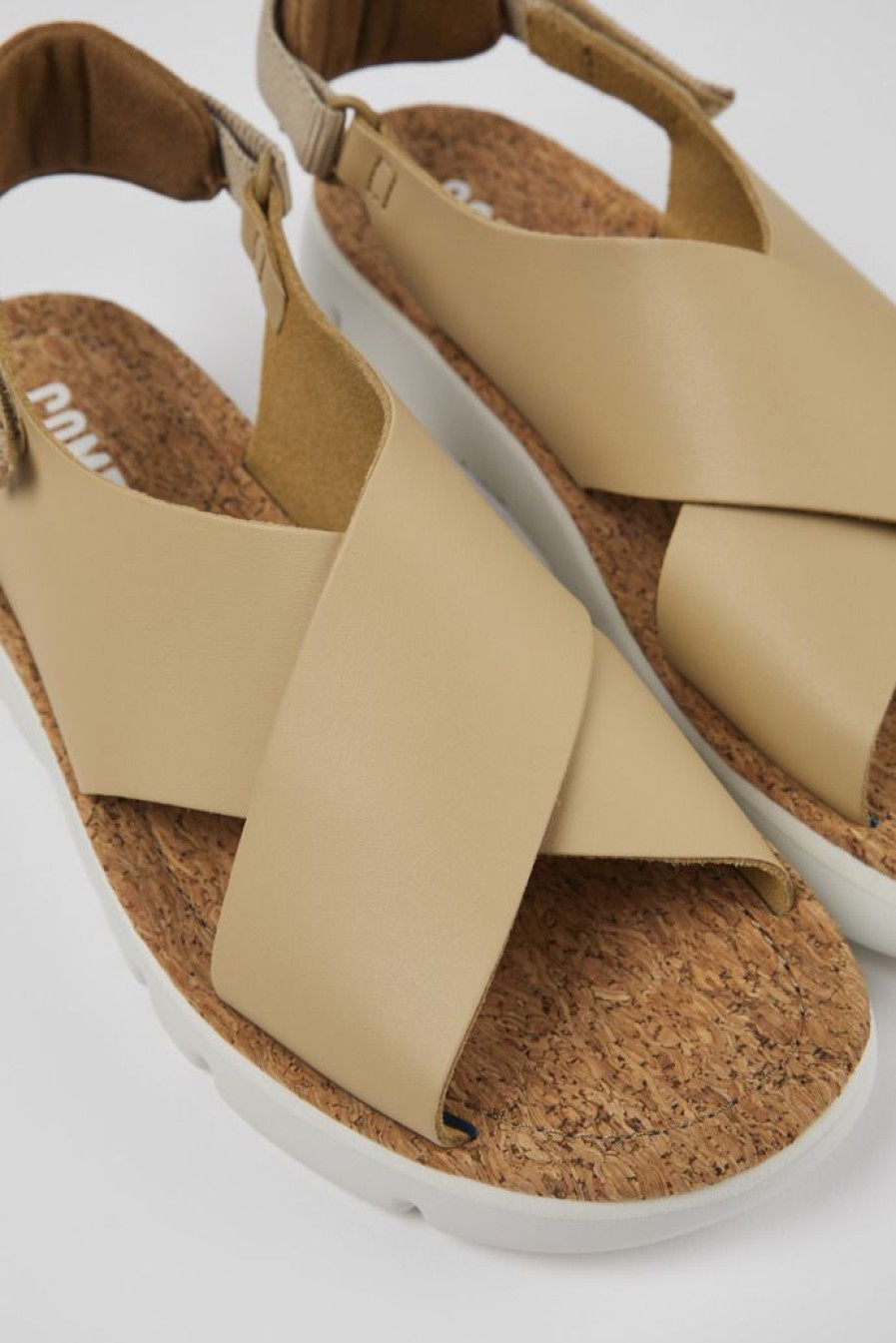 Camper Sandalias | Sandalia De Piel/Tejido Beige Para Mujer