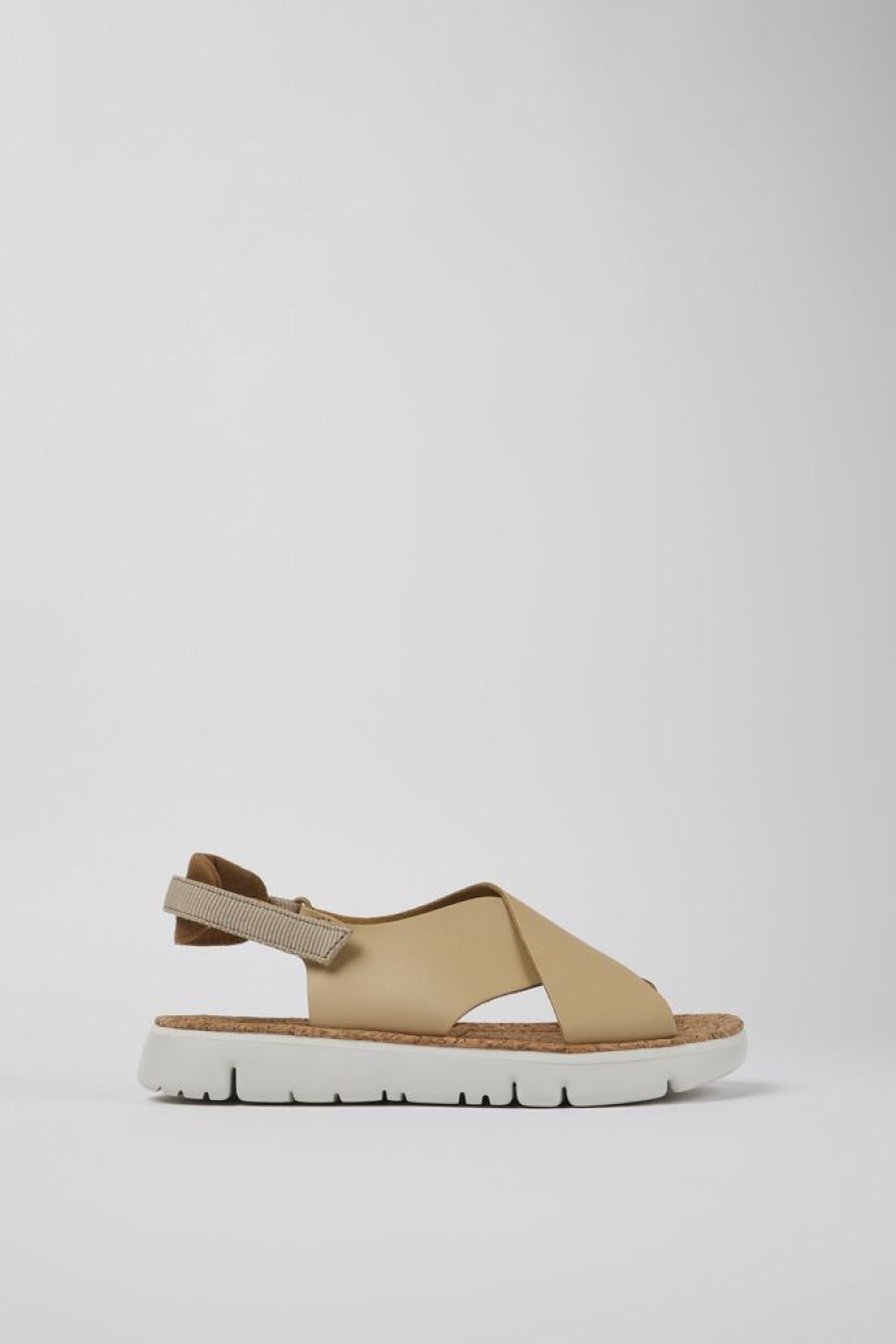 Camper Sandalias | Sandalia De Piel/Tejido Beige Para Mujer