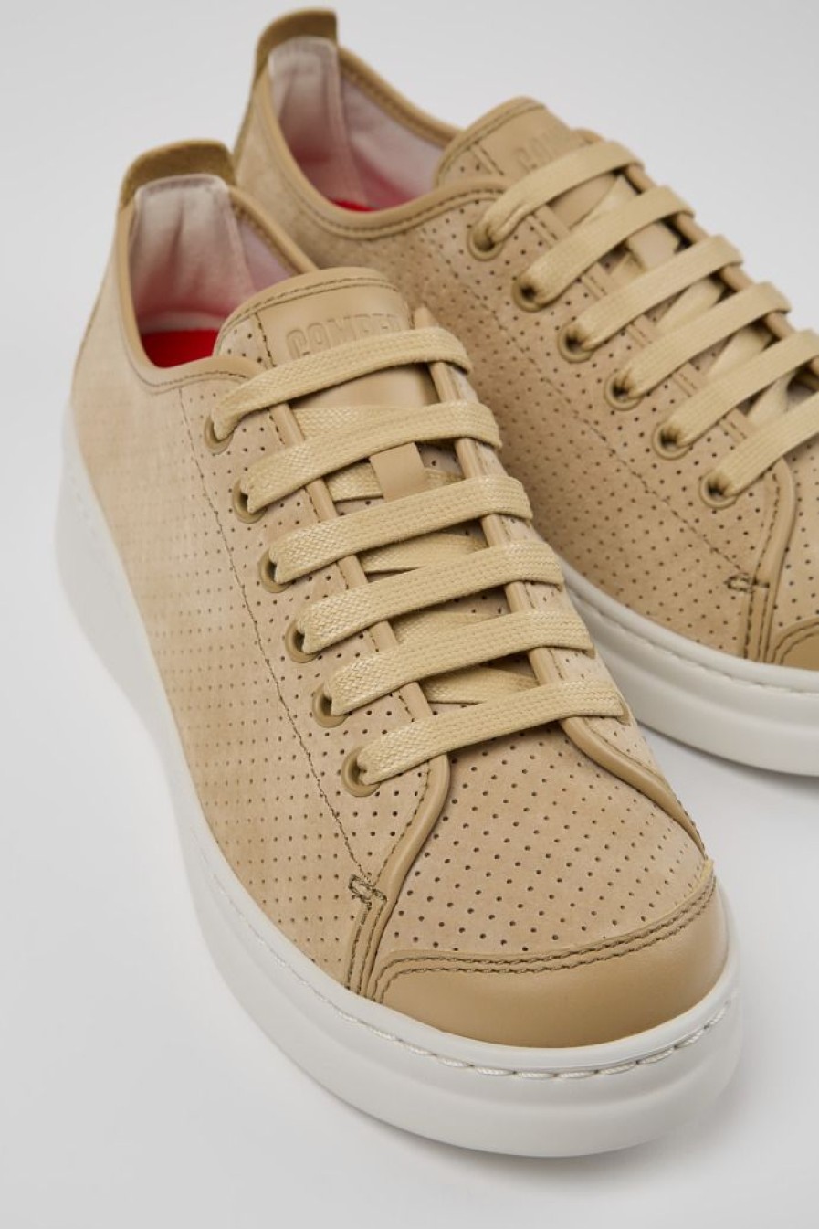 Camper Zapatillas | Sneaker De Nobuk/Piel Beige Para Mujer