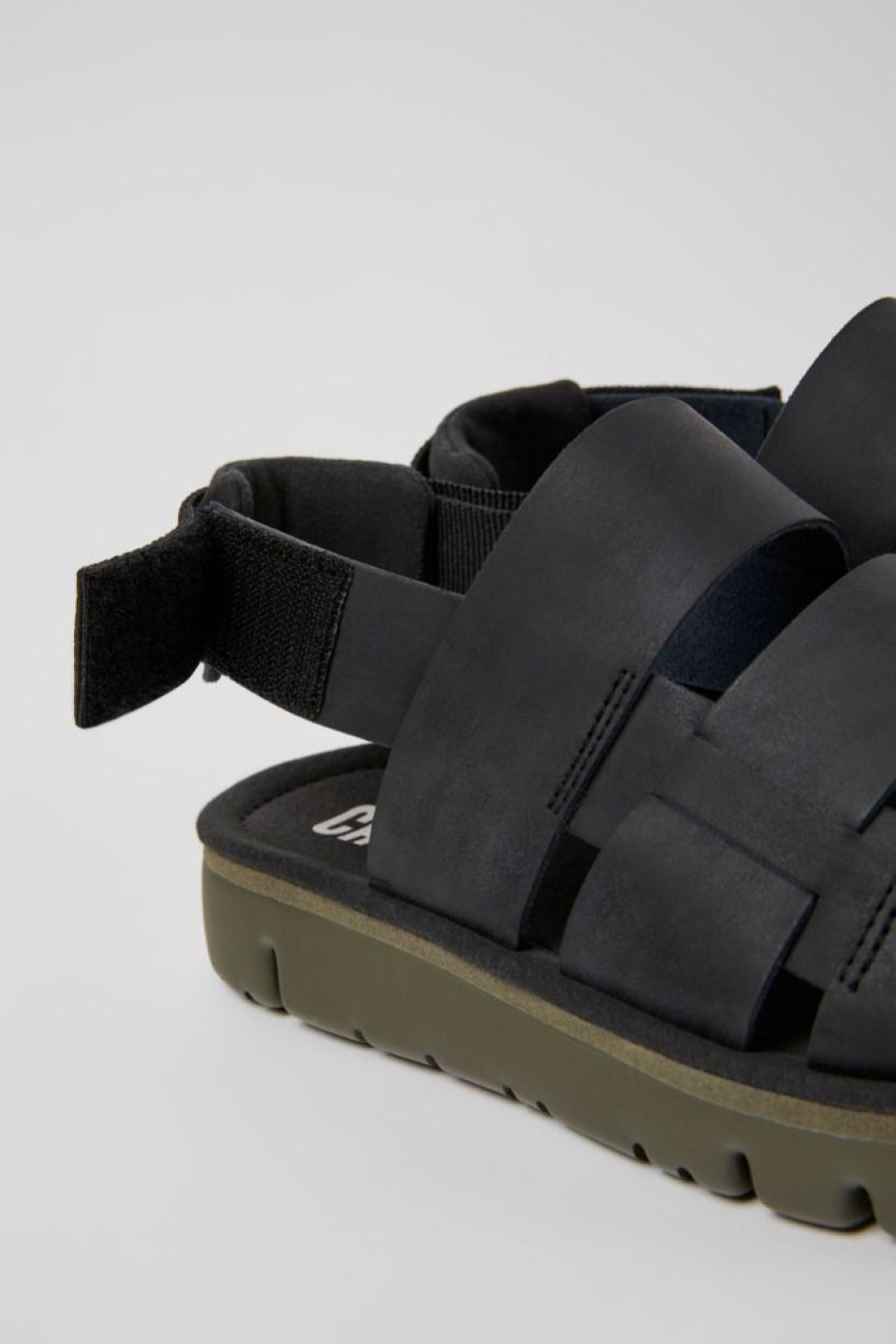 Camper Sandalias | Sandalias Negras De Piel Y Tejido Para Hombre