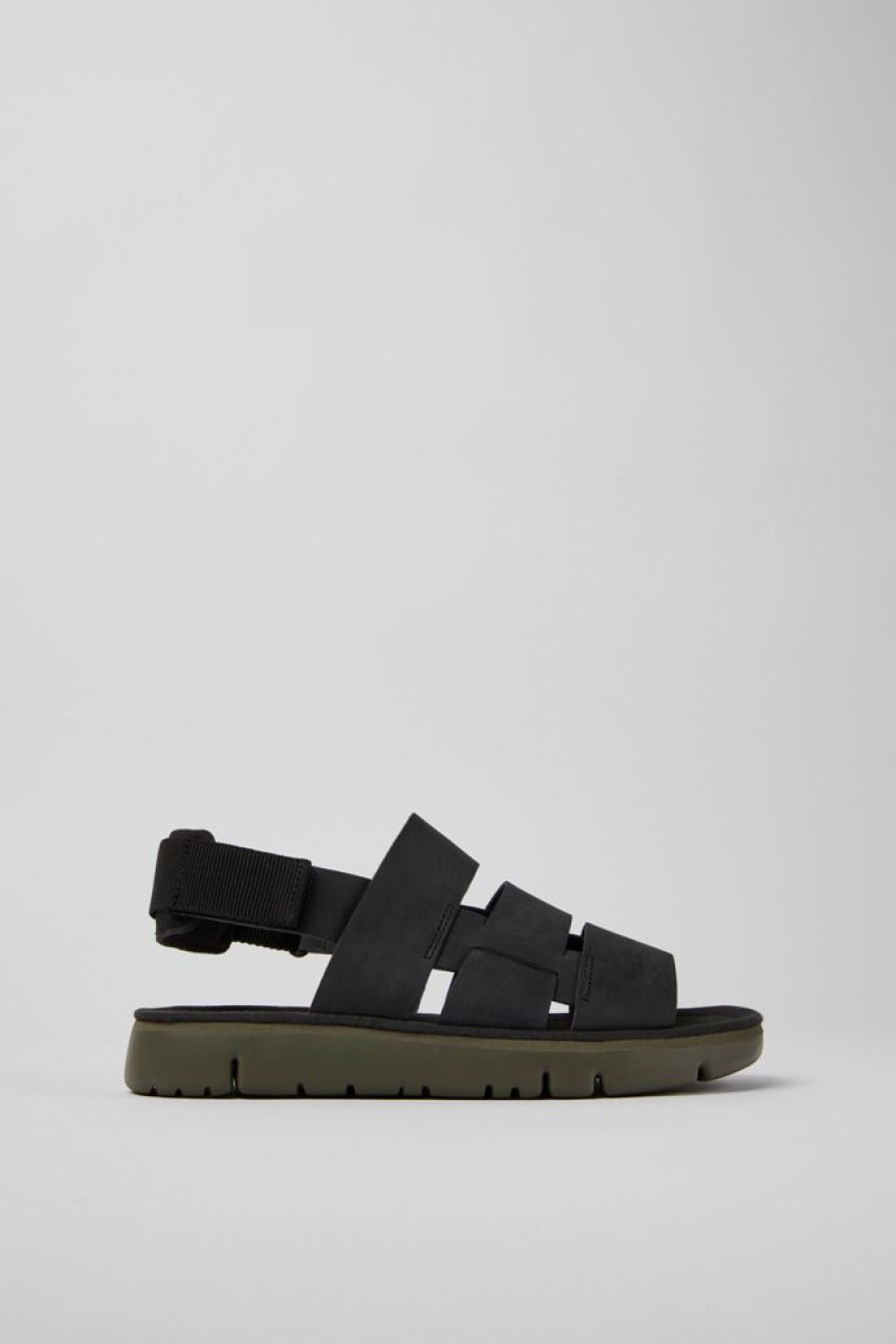 Camper Sandalias | Sandalias Negras De Piel Y Tejido Para Hombre