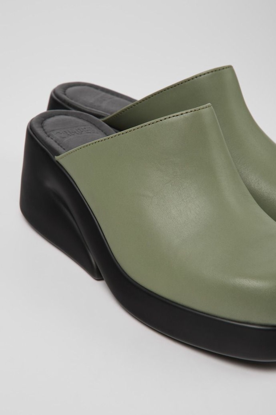 Camper Plataformas / Cunas | Mules Verdes De Piel Para Mujer