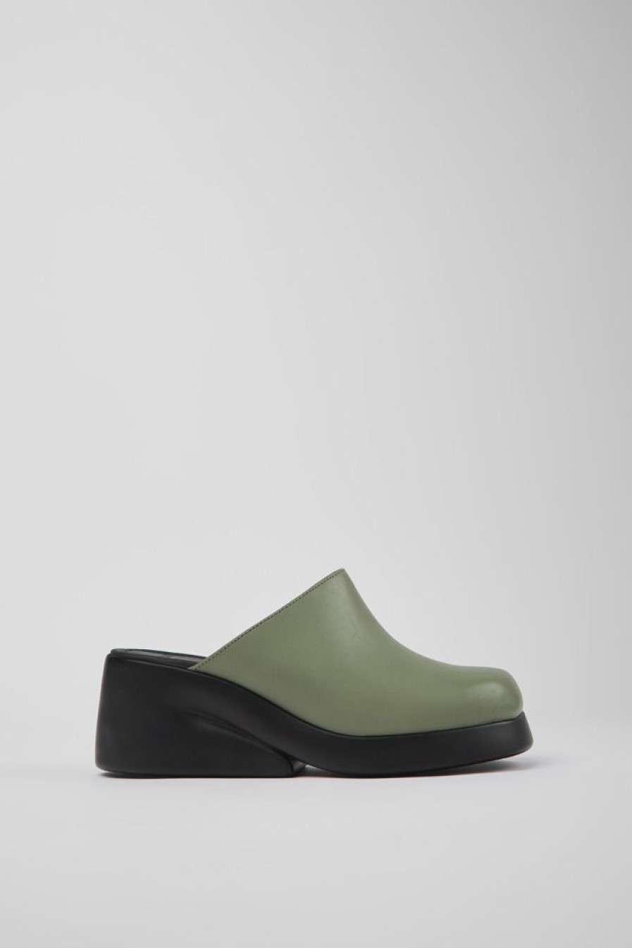 Camper Plataformas / Cunas | Mules Verdes De Piel Para Mujer