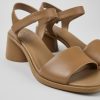 Camper Sandalias | Sandalia De Tacon De Piel Marron Para Mujer