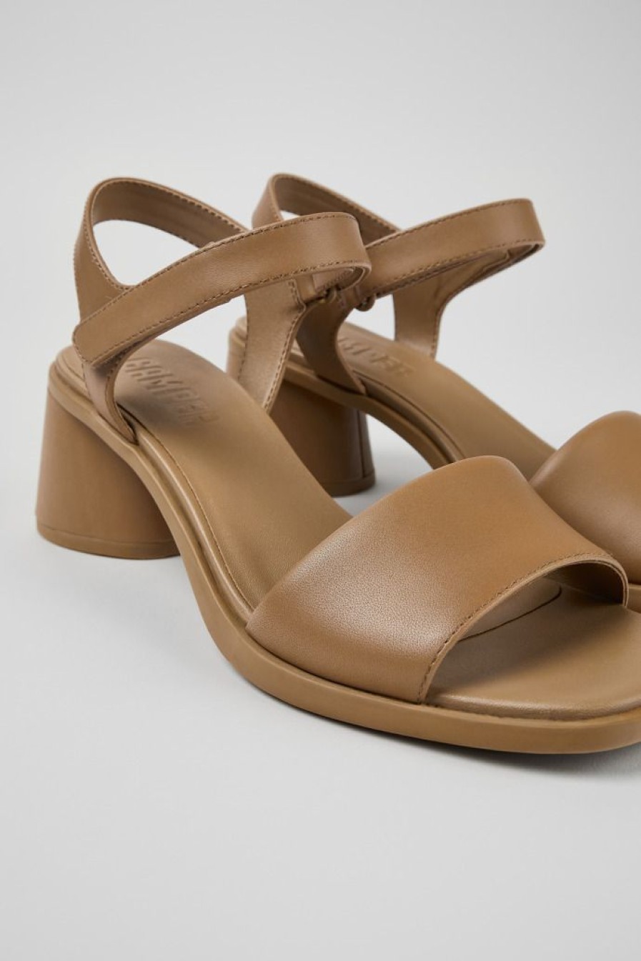 Camper Sandalias | Sandalia De Tacon De Piel Marron Para Mujer