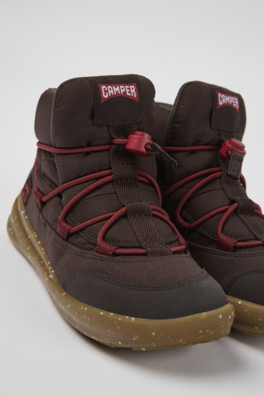 Camper Zapatillas | Botines Marrones De Tejido Para Ninos