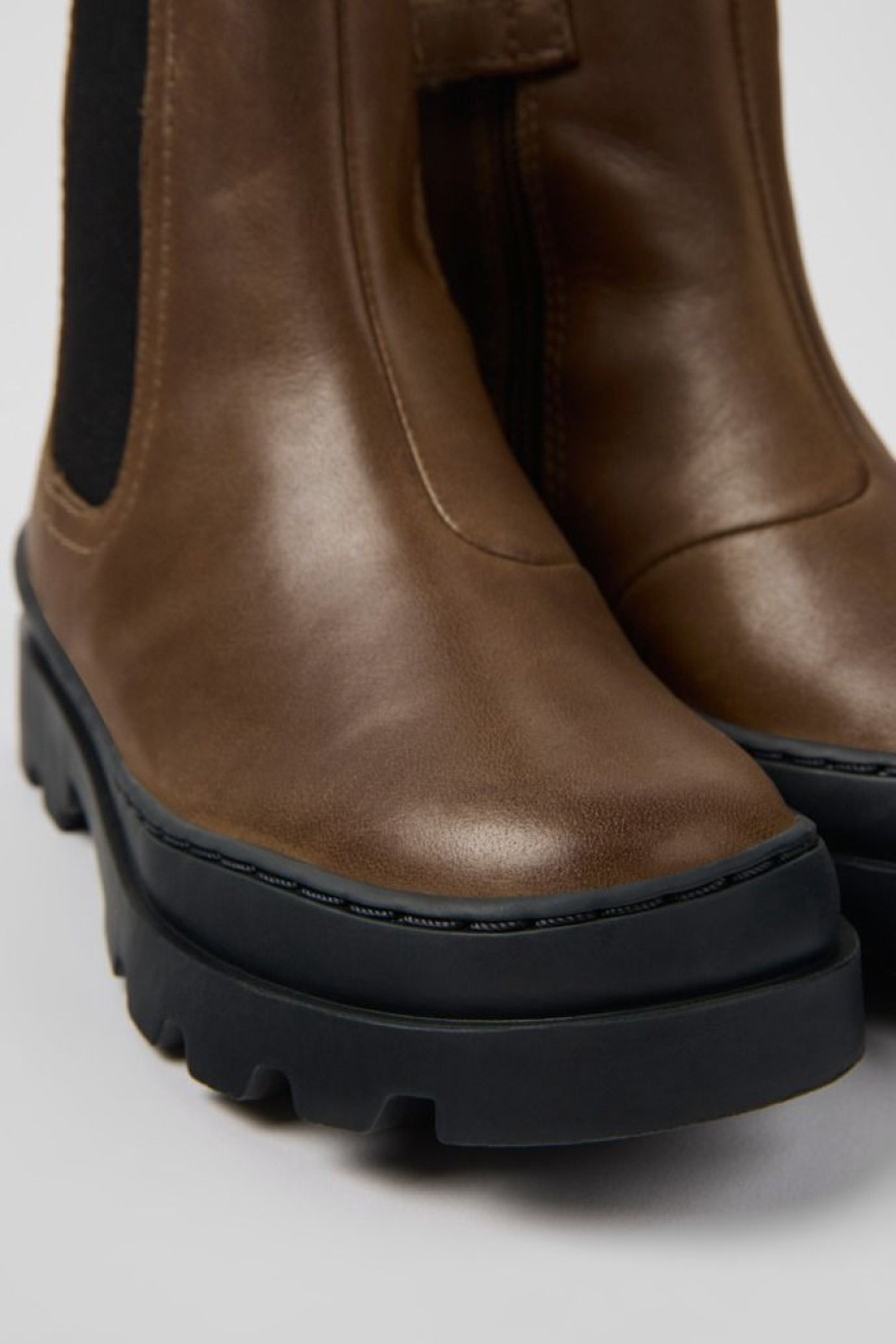 Camper Botas | Botas Chelsea Marrones De Piel Para Ninos