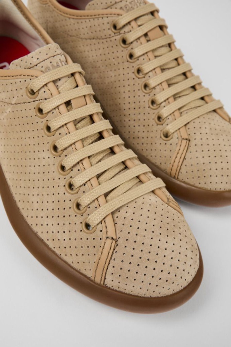 Camper Zapatillas | Sneaker De Nobuk/Piel Beige Para Mujer