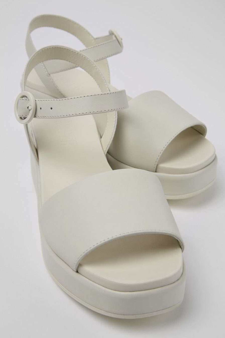 Camper Sandalias | Sandalia Con Dos Tiras De Piel Blanca Para Mujer