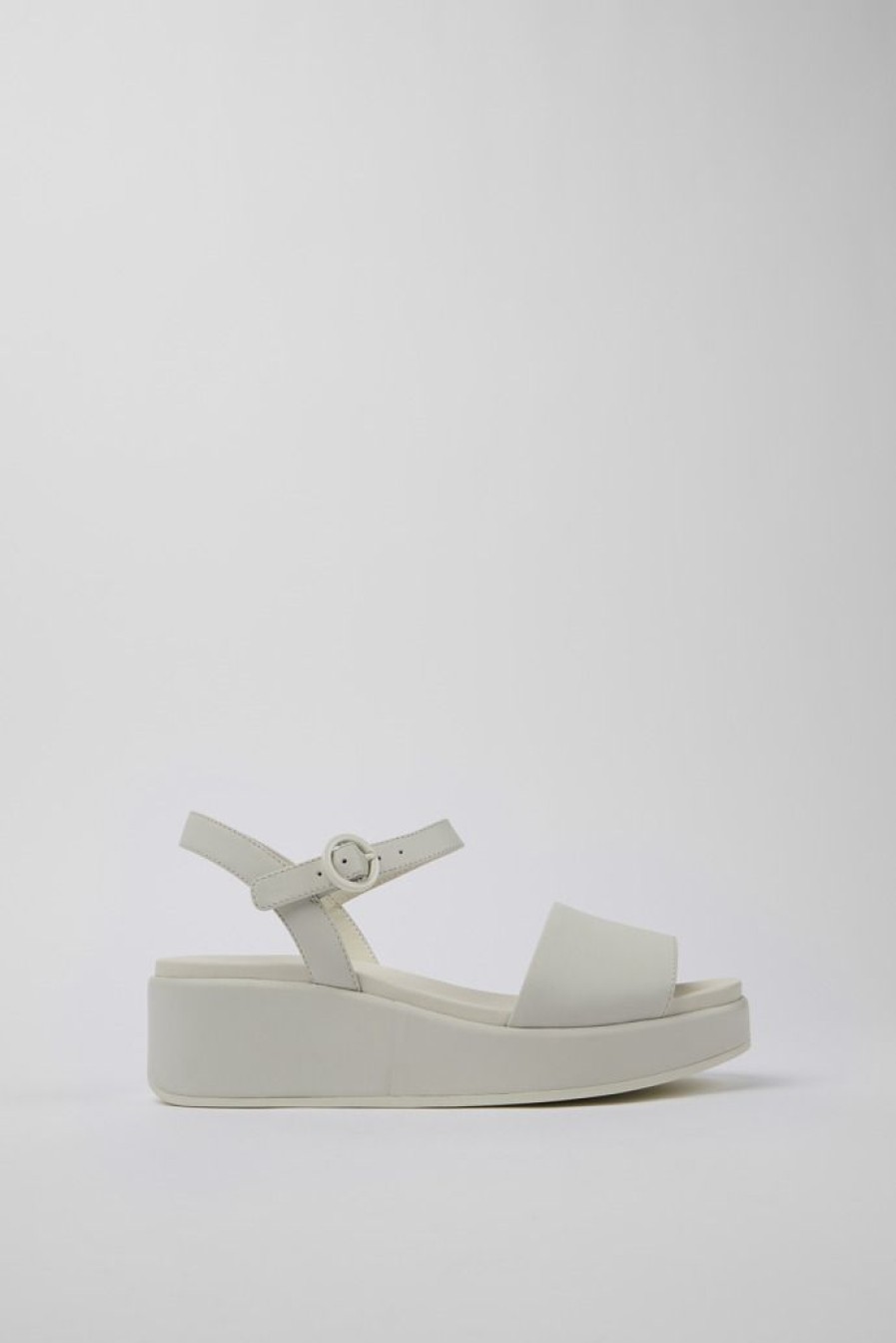 Camper Sandalias | Sandalia Con Dos Tiras De Piel Blanca Para Mujer