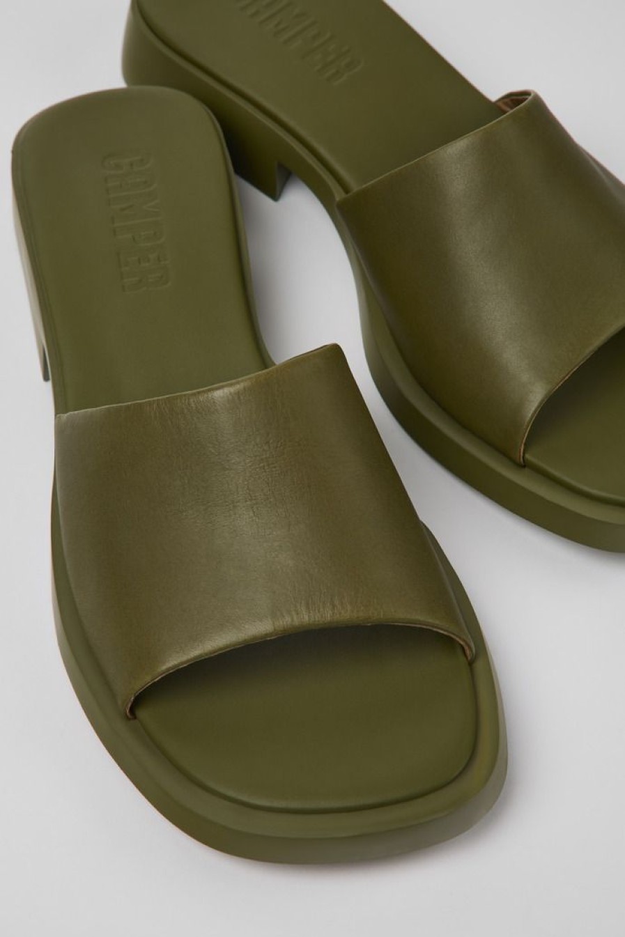 Camper Sandalias | Chancla De Piel Verde Para Mujer