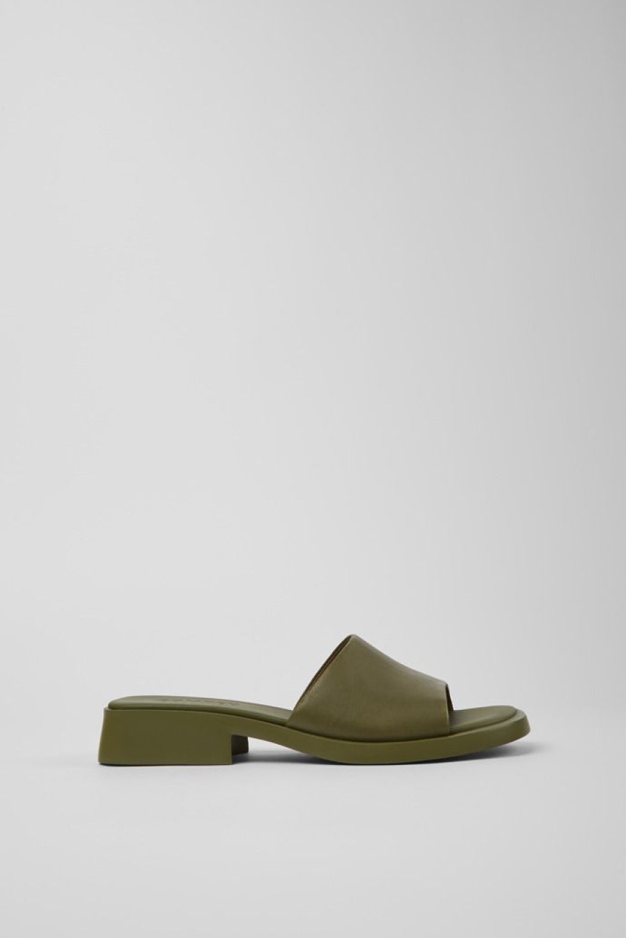 Camper Sandalias | Chancla De Piel Verde Para Mujer