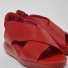 Camper Sandalias | Sandalia Con Tira Cruzada De Piel Roja Para Mujer