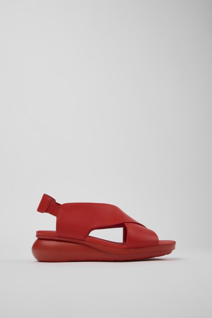 Camper Sandalias | Sandalia Con Tira Cruzada De Piel Roja Para Mujer