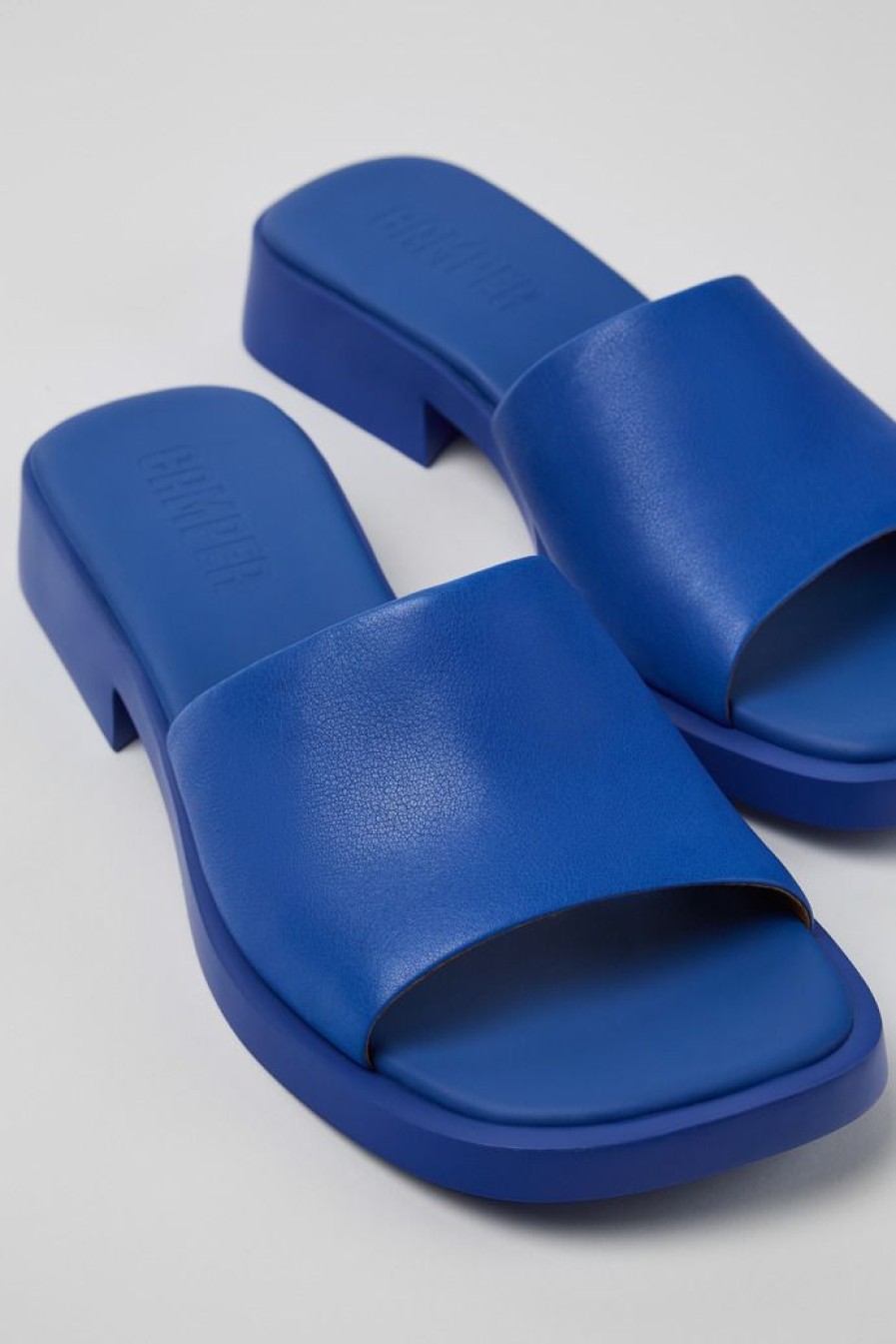 Camper Sandalias | Chancla De Piel Azul Para Mujer