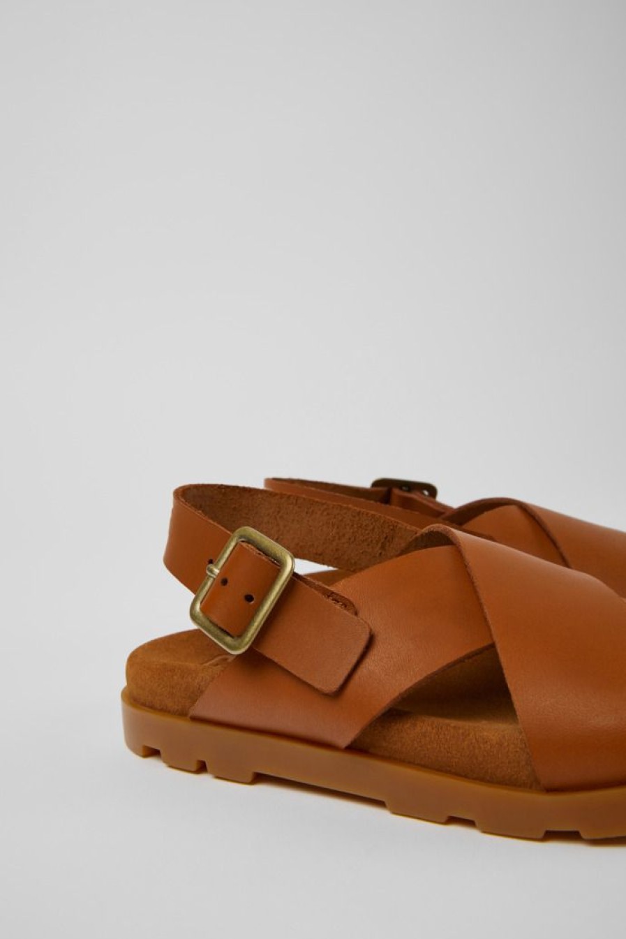 Camper Sandalias | Sandalias Marrones De Piel Para Ninos