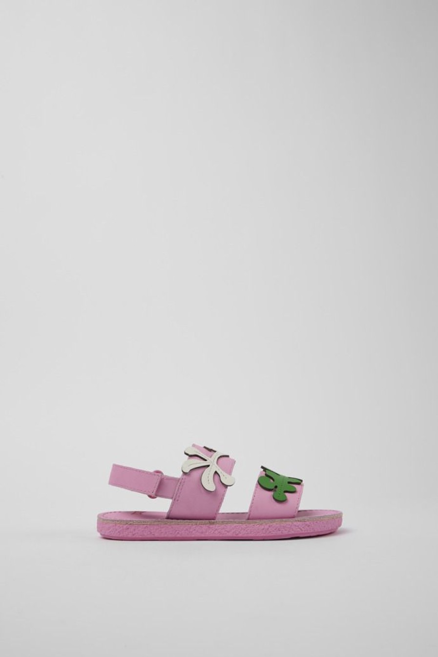 Camper Sandalias | Sandalia De Piel Rosa Con Dos Tiras