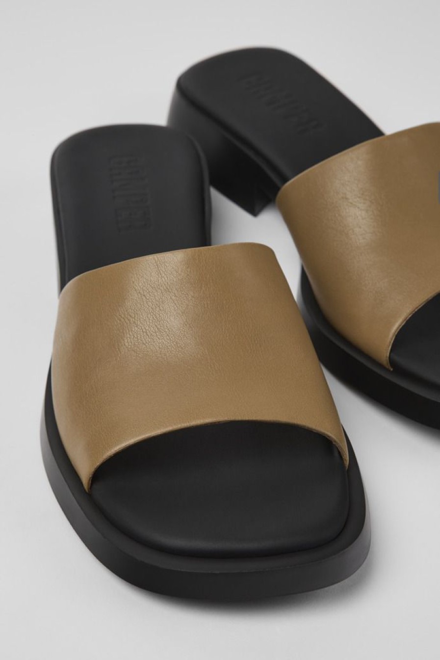 Camper Sandalias | Chancla De Piel Marron Para Mujer