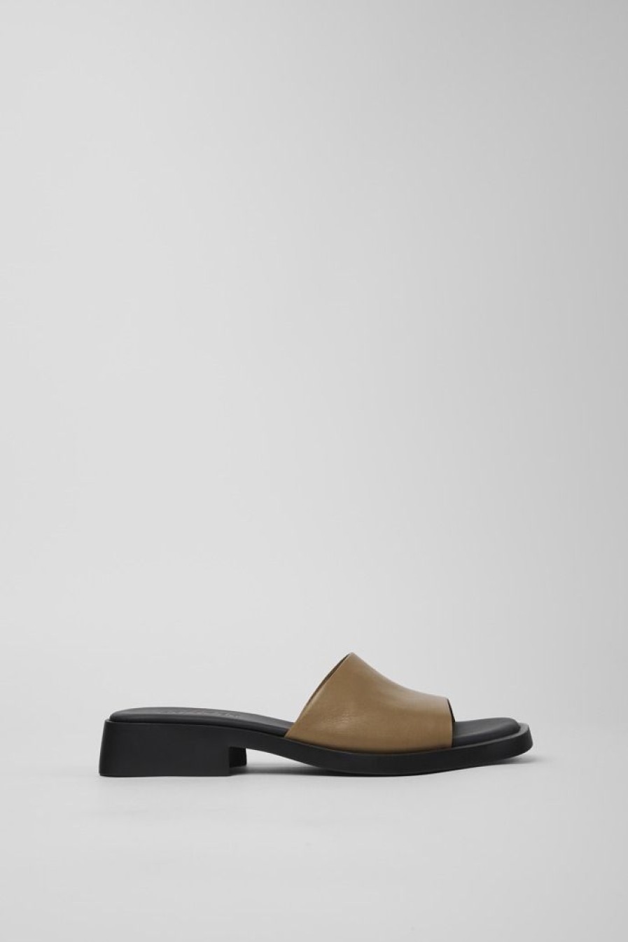 Camper Sandalias | Chancla De Piel Marron Para Mujer