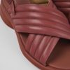 Camper Sandalias | Sandalia Con Tira Cruzada De Piel Roja Para Mujer