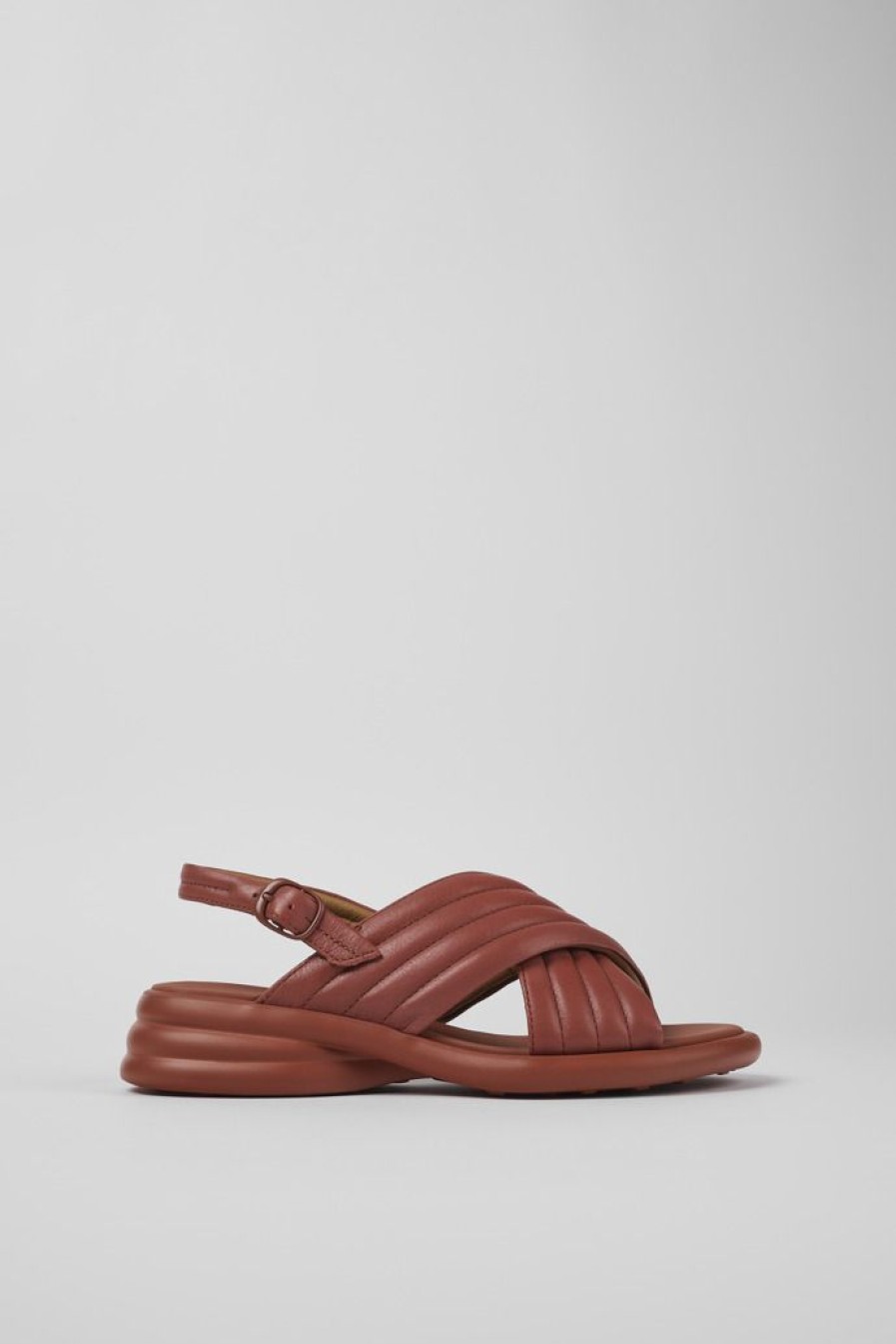 Camper Sandalias | Sandalia Con Tira Cruzada De Piel Roja Para Mujer