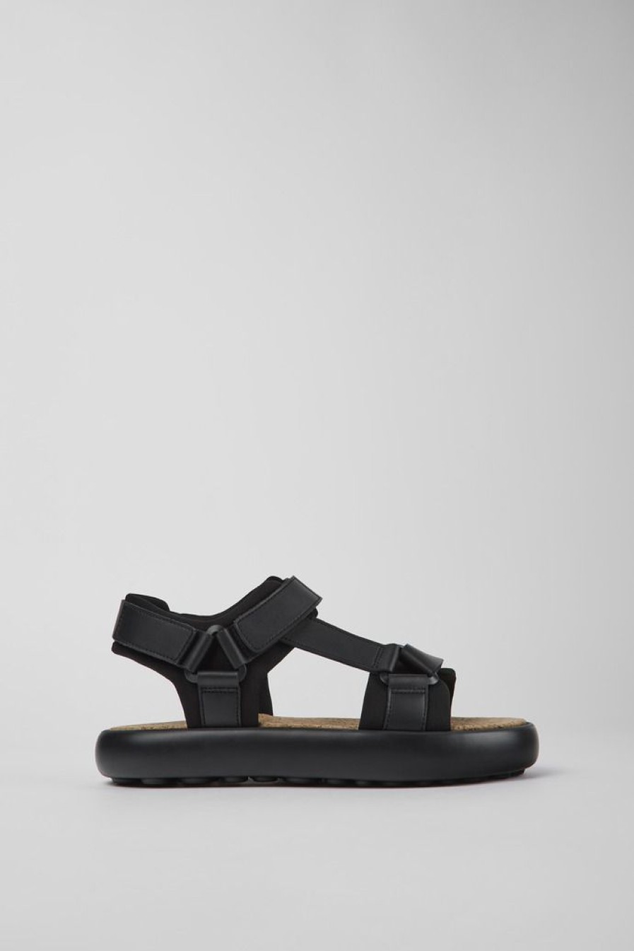 Camper Sandalias | Sandalias Negras De Piel Y Tejido Para Hombre