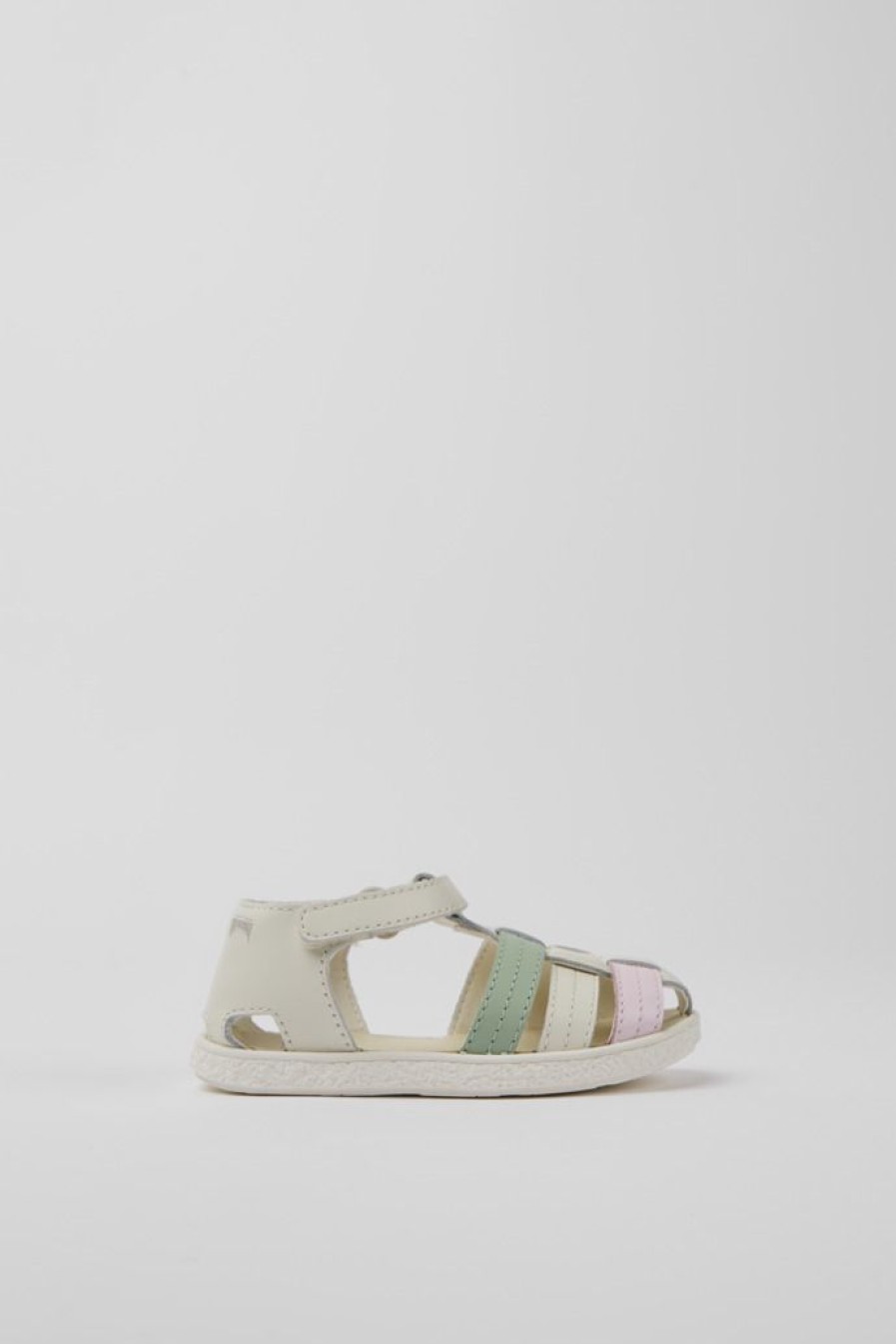 Camper Sandalias | Sandalias En Blanco, Verde Y Rosa De Piel