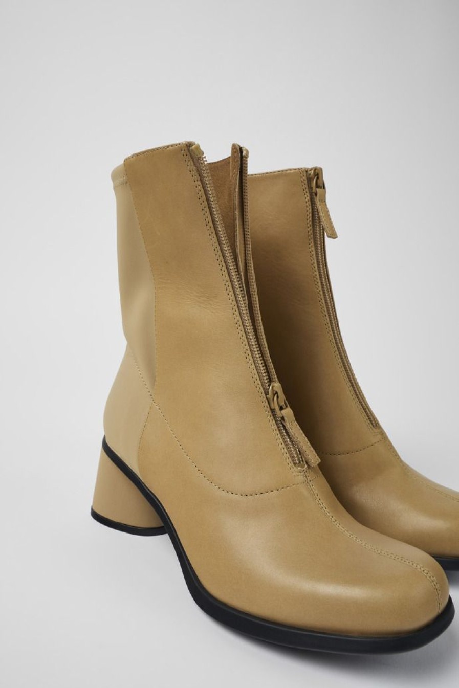 Camper Zapatos De Tacon | Botas Beige De Piel Y Pet Reciclado Para Mujer