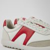 Camper Zapatillas | Sneaker Blanca Y Roja De Tejido Y Piel Para Hombre