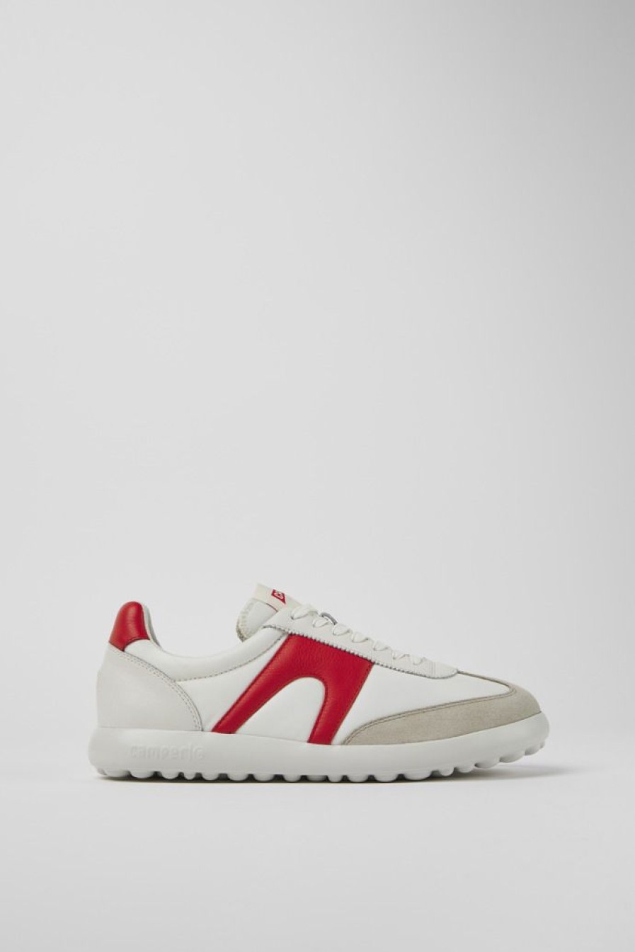 Camper Zapatillas | Sneaker Blanca Y Roja De Tejido Y Piel Para Hombre