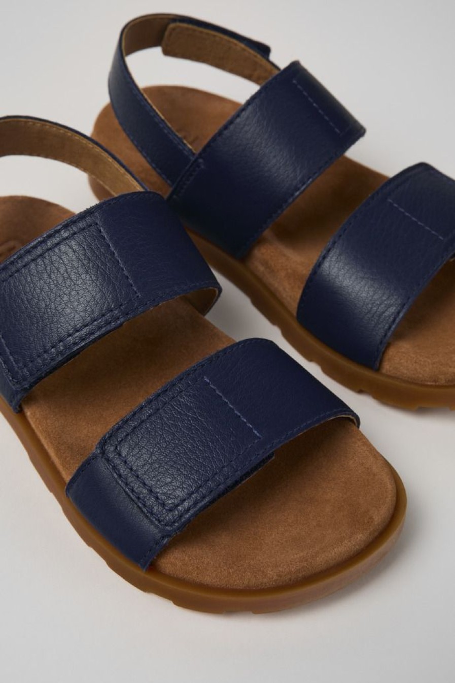 Camper Sandalias | Sandalia De Piel Azul Con Dos Tiras