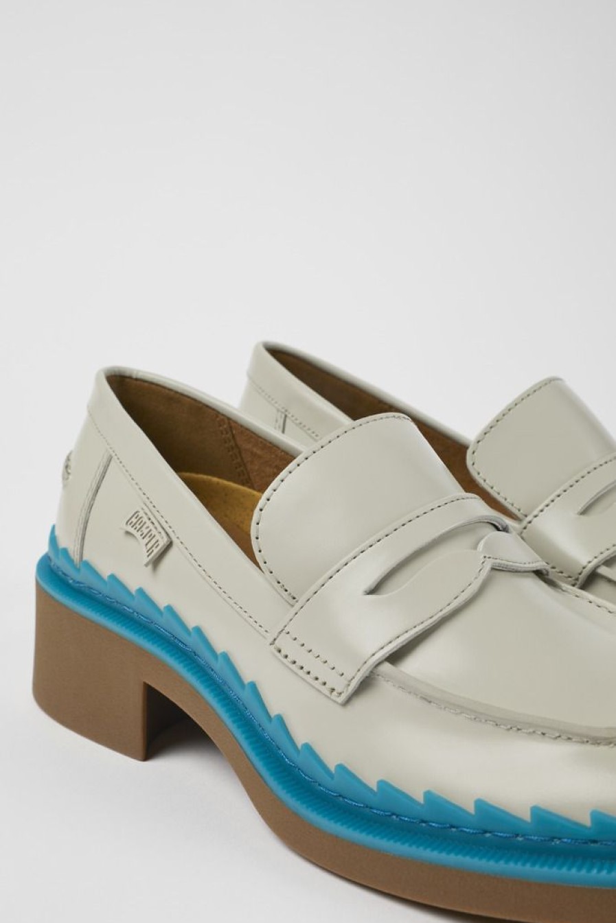 Camper Zapatos De Vestir | Mocasines Grises Y Azules De Piel Para Mujer