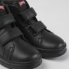 Camper Zapatillas | Botines Negros De Piel Y Tejido Para Ninos