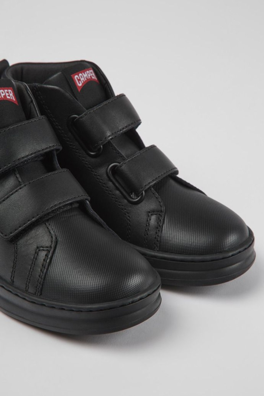 Camper Zapatillas | Botines Negros De Piel Y Tejido Para Ninos