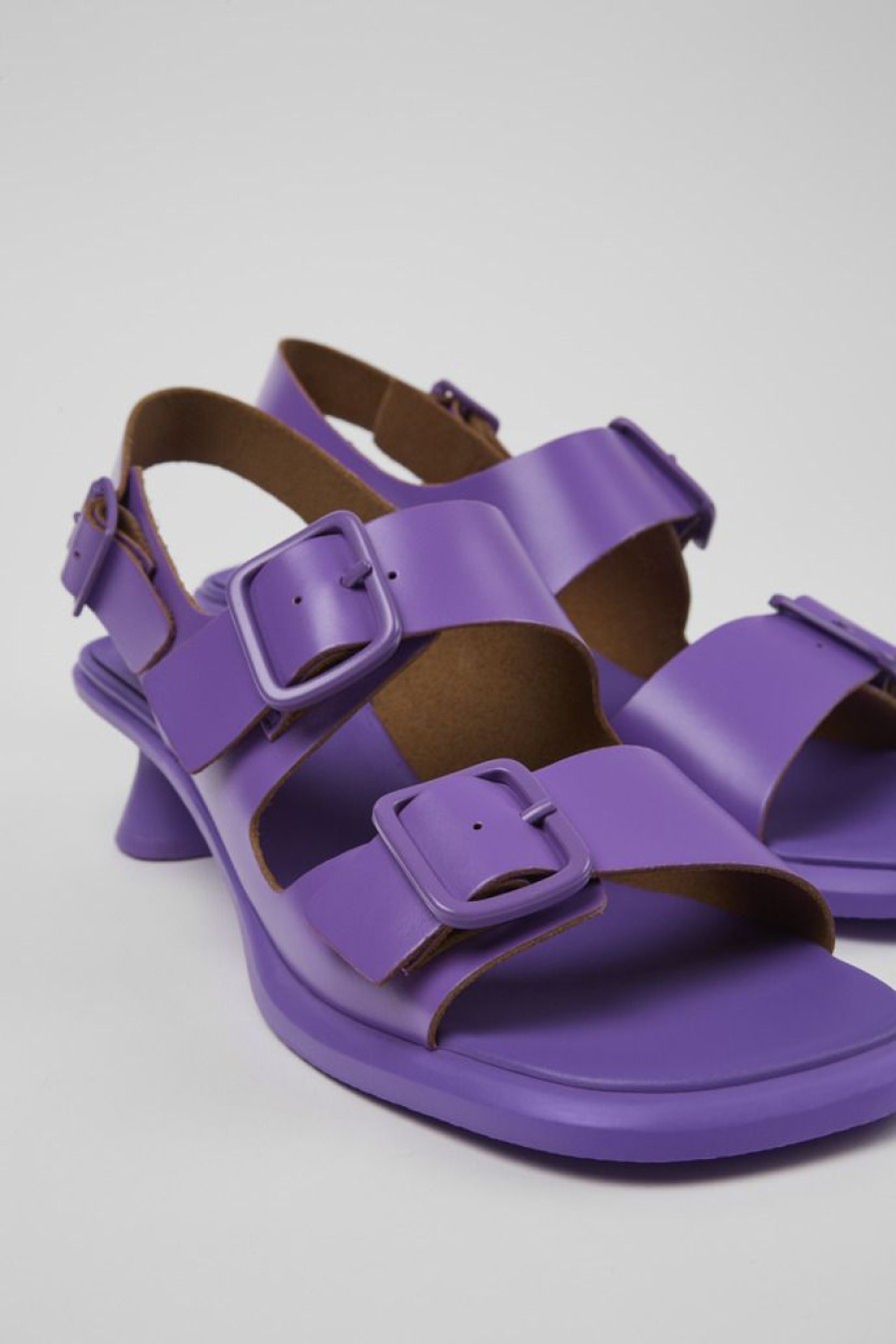 Camper Sandalias | Sandalia Con Dos Tiras De Piel Violeta Para Mujer