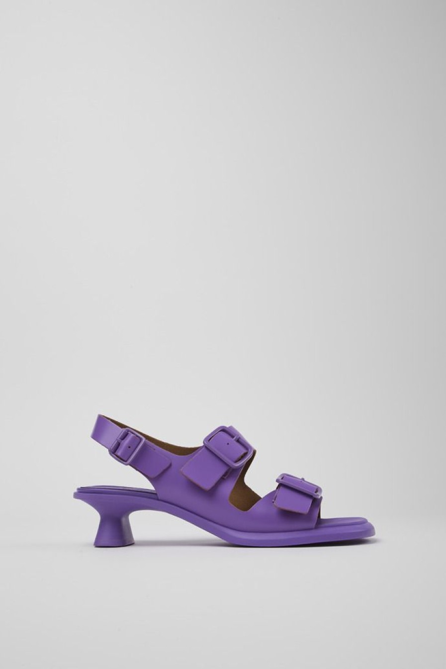 Camper Sandalias | Sandalia Con Dos Tiras De Piel Violeta Para Mujer