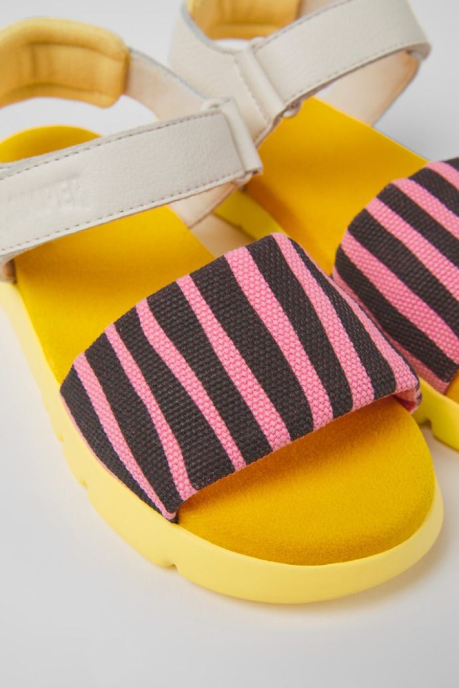 Camper Sandalias | Sandalias Multicolores De Tejido Y Piel Para Ninos