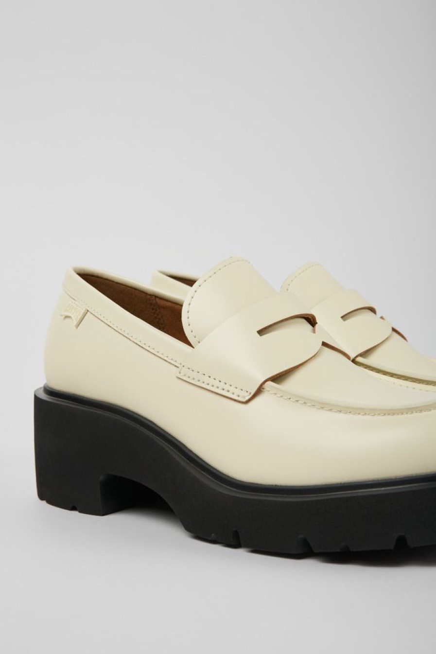 Camper Zapatos De Vestir | Mocasines Blancos De Piel Para Mujer