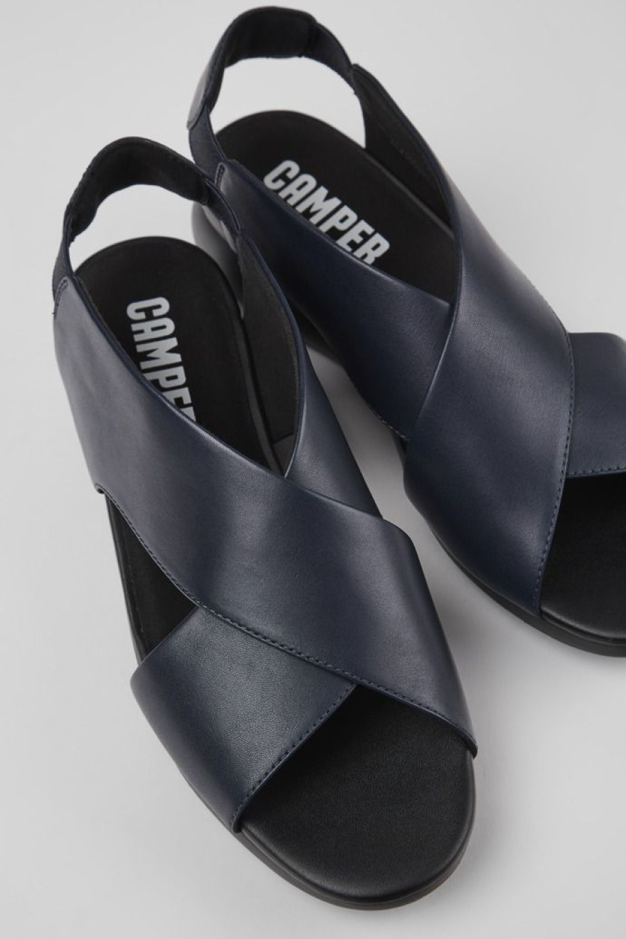 Camper Sandalias | Sandalia Con Tira Cruzada De Piel Azul Para Mujer