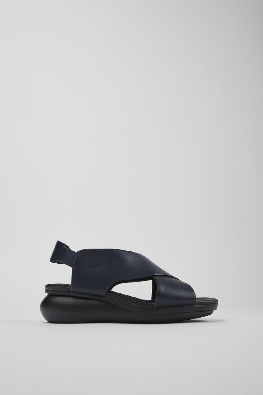 Camper Sandalias | Sandalia Con Tira Cruzada De Piel Azul Para Mujer