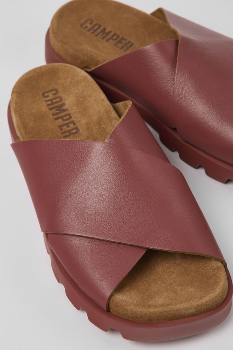 Camper Sandalias | Sandalia Con Tira Cruzada De Piel Roja Para Mujer