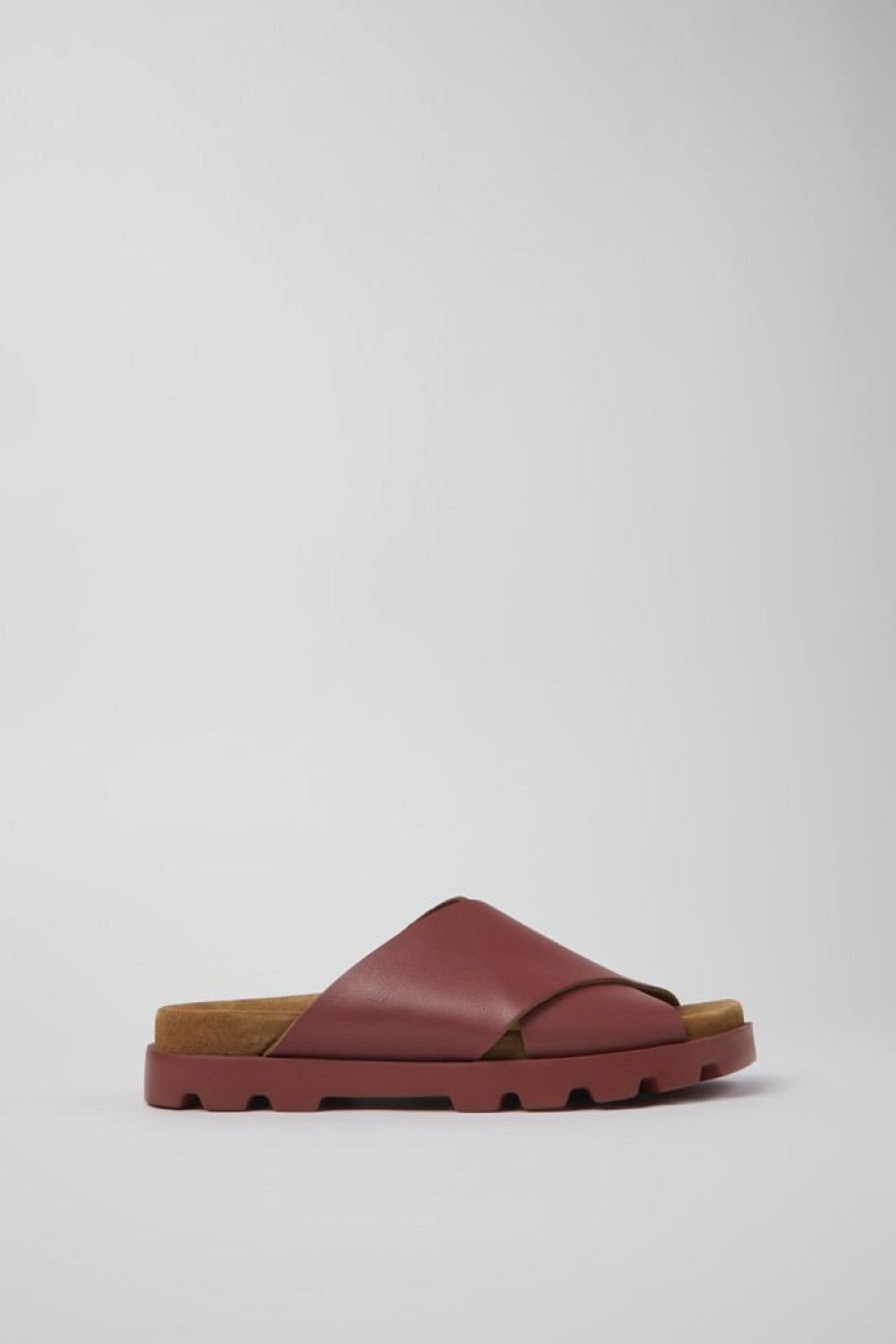 Camper Sandalias | Sandalia Con Tira Cruzada De Piel Roja Para Mujer