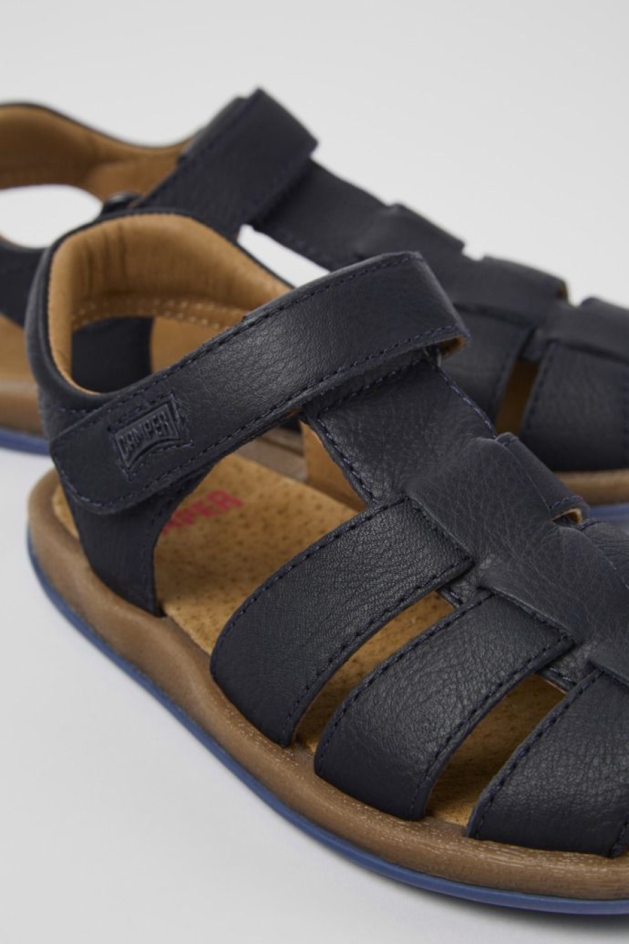 Camper Sandalias | Sandalias Azul Oscuro De Piel Para Ninos